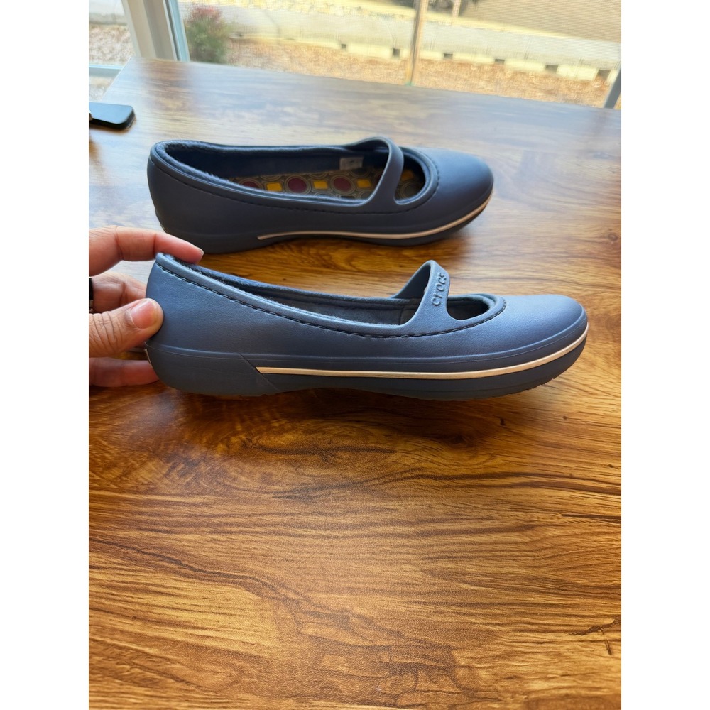Crocs Mary Jane Flats Navy Blue Croslite Comfort Shoes Women's Size 7